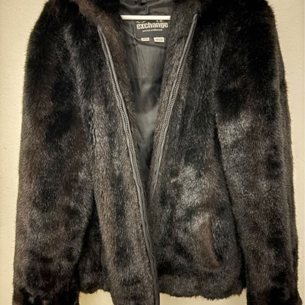 EXCHANGE Dark Faux Fur Teddy Jacket